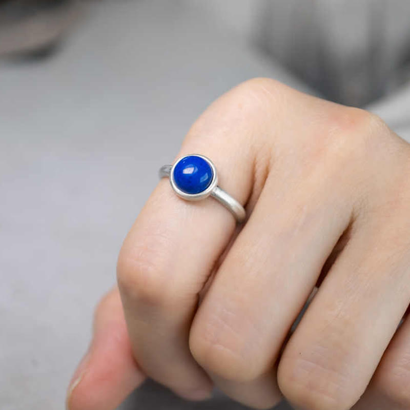 Natural Lapis Lazuli and Turquoise 925 Sterling Silver Adjustable Balance Ring