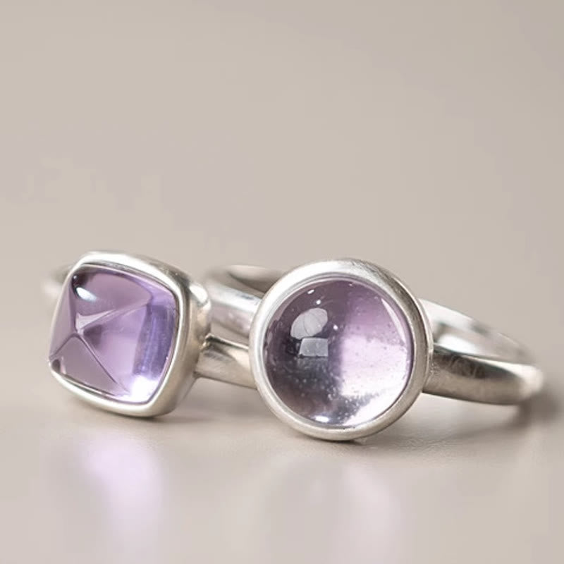 Natural Amethyst & 925 Sterling Silver Adjustable Band Ring