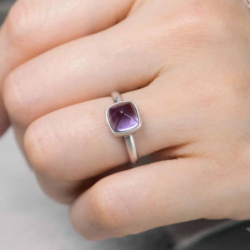 Natural Amethyst & 925 Sterling Silver Adjustable Band Ring