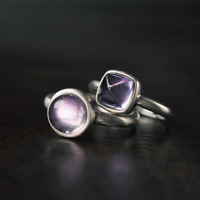 Natural Amethyst & 925 Sterling Silver Adjustable Band Ring