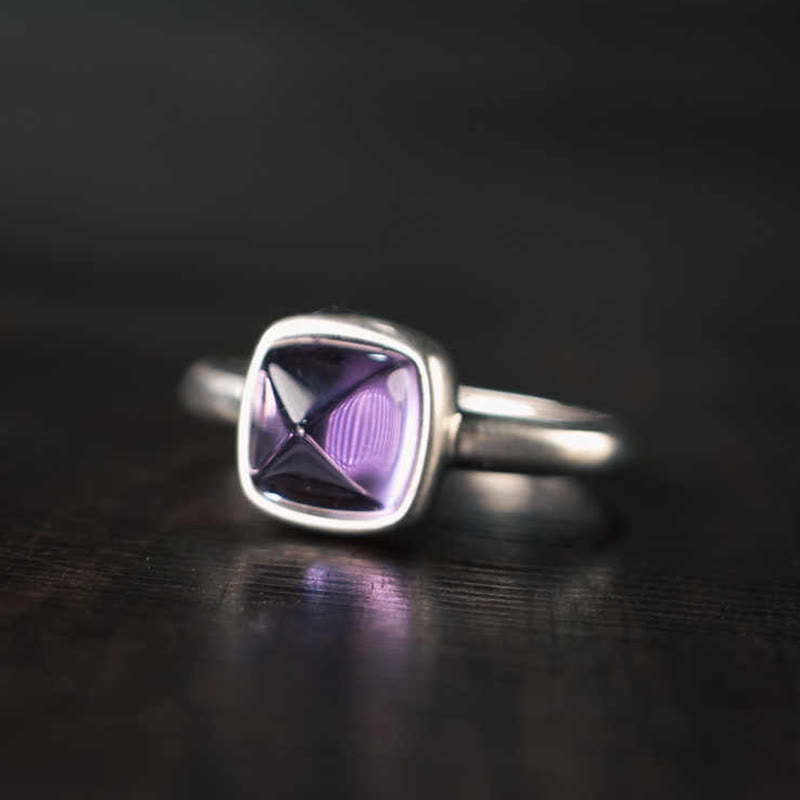Natural Amethyst & 925 Sterling Silver Adjustable Band Ring
