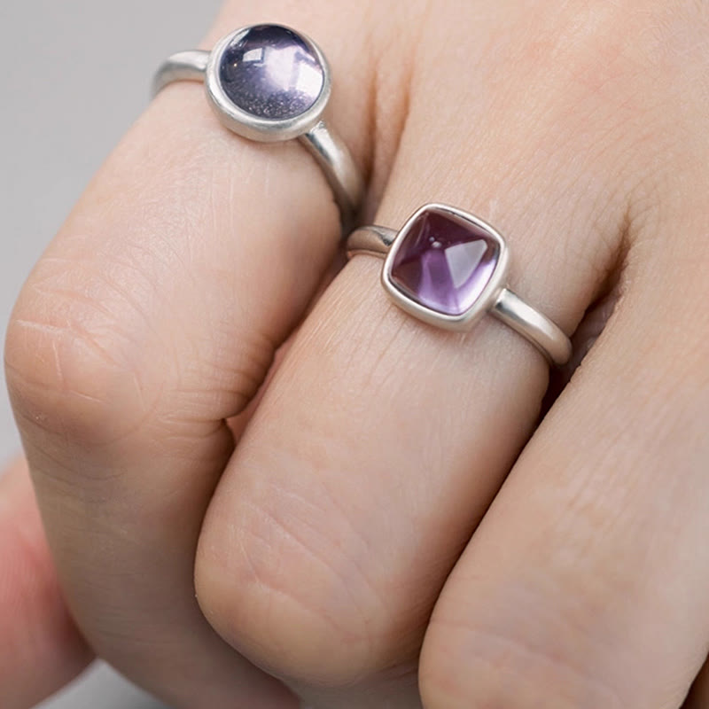 Natural Amethyst & 925 Sterling Silver Adjustable Band Ring