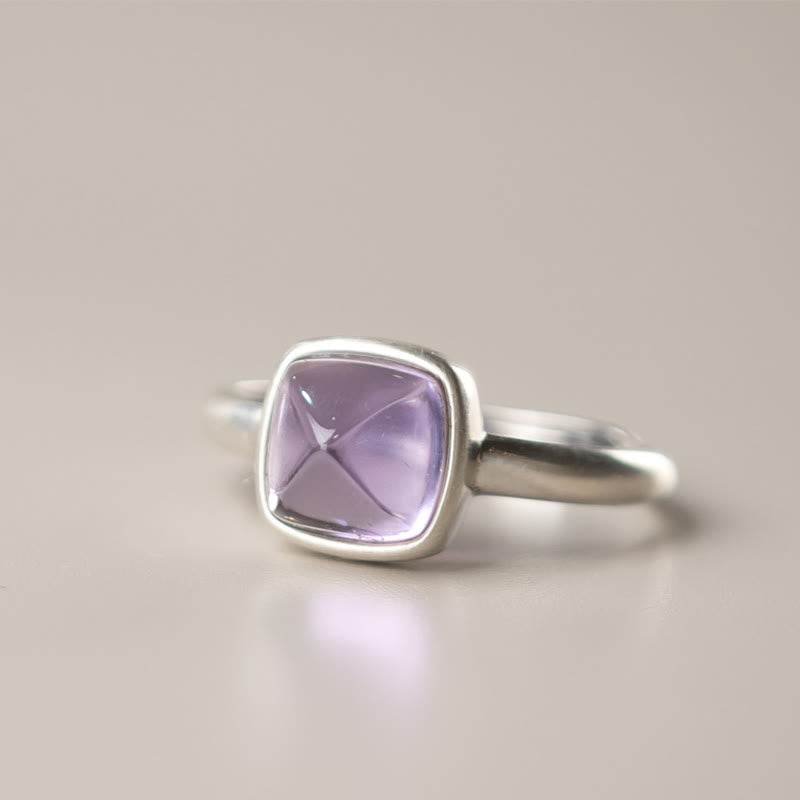 Natural Amethyst & 925 Sterling Silver Adjustable Band Ring