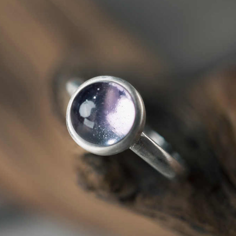 Natural Amethyst & 925 Sterling Silver Adjustable Band Ring