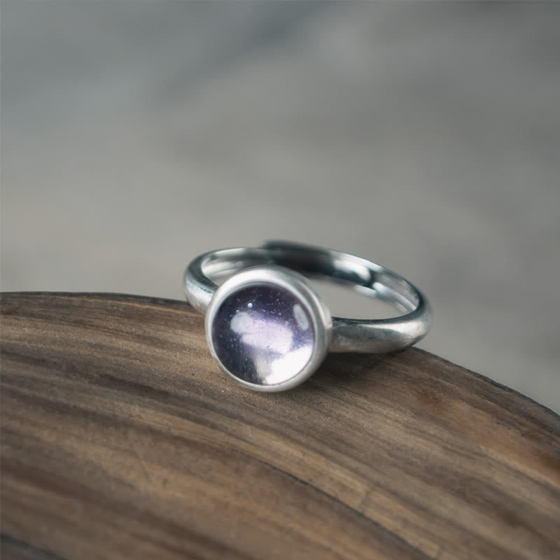 Natural Amethyst & 925 Sterling Silver Adjustable Band Ring