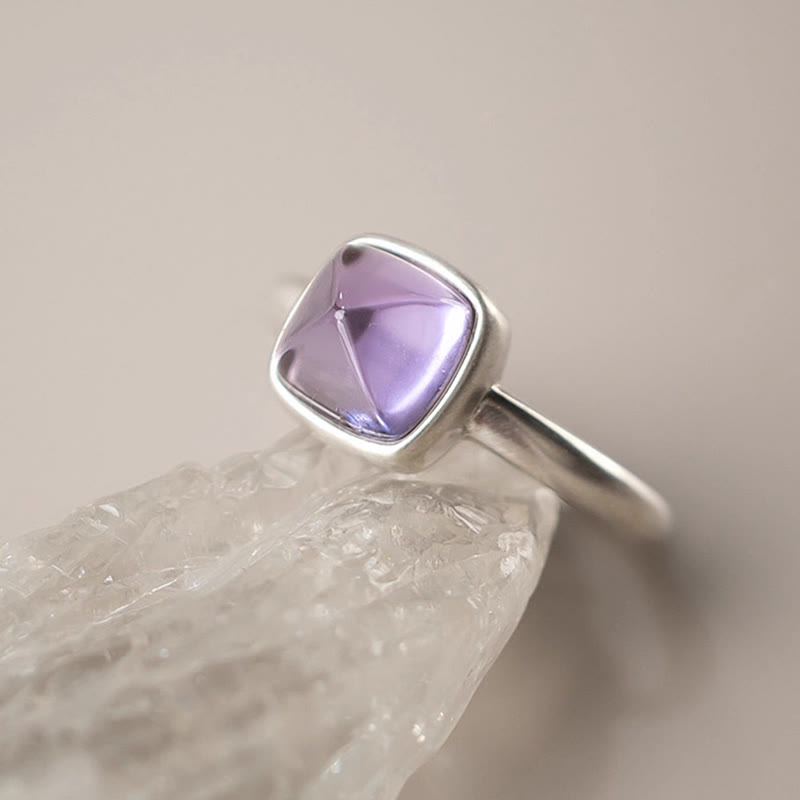 Natural Amethyst & 925 Sterling Silver Adjustable Band Ring