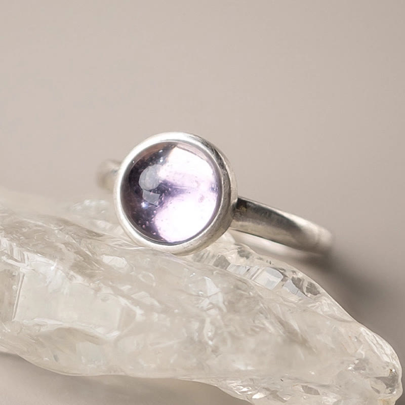 Natural Amethyst & 925 Sterling Silver Adjustable Band Ring