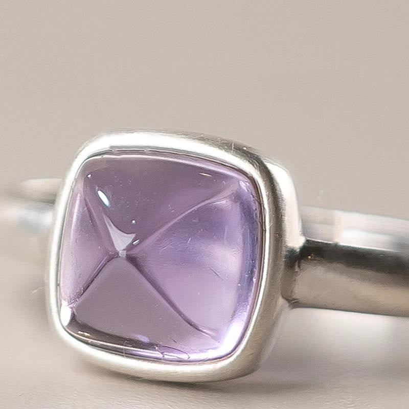 Natural Amethyst & 925 Sterling Silver Adjustable Band Ring