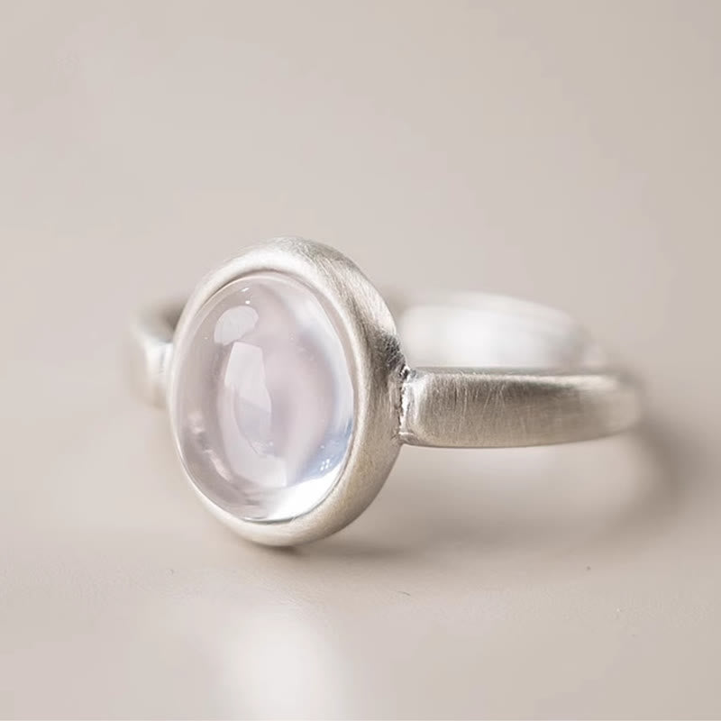 Natural Rose Quartz 925 Sterling Silver Adjustable Pink Crystal Ring