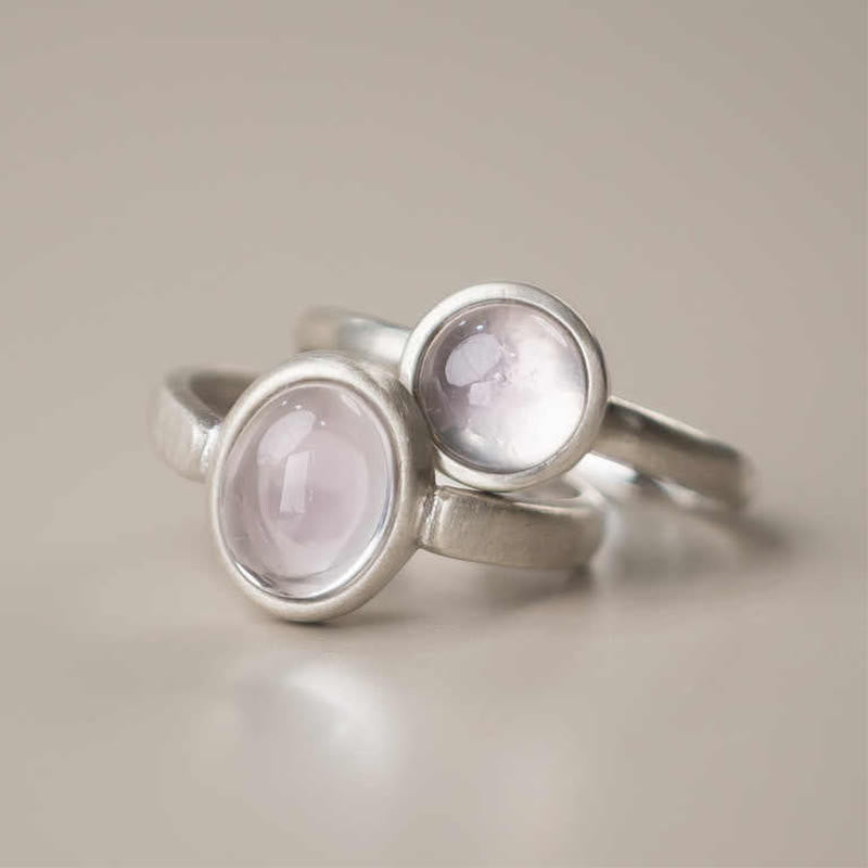 Natural Rose Quartz 925 Sterling Silver Adjustable Pink Crystal Ring