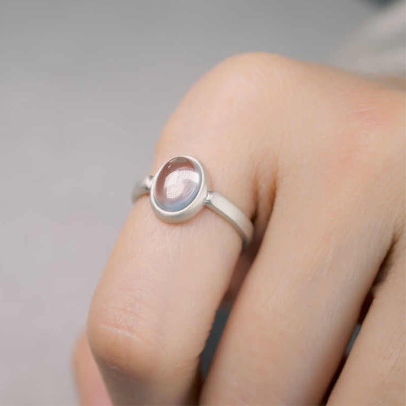 Natural Rose Quartz 925 Sterling Silver Adjustable Pink Crystal Ring