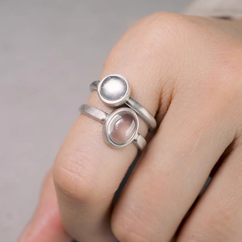 Natural Rose Quartz 925 Sterling Silver Adjustable Pink Crystal Ring