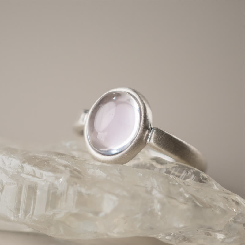 Natural Rose Quartz 925 Sterling Silver Adjustable Pink Crystal Ring