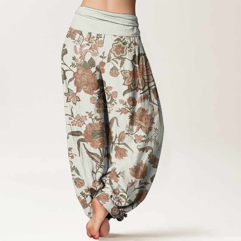 Pure Cotton Sunflower Pattern Women's Elastic Waist Harem Pants