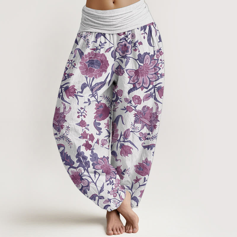 Pure Cotton Sunflower Pattern Women's Elastic Waist Harem Pants