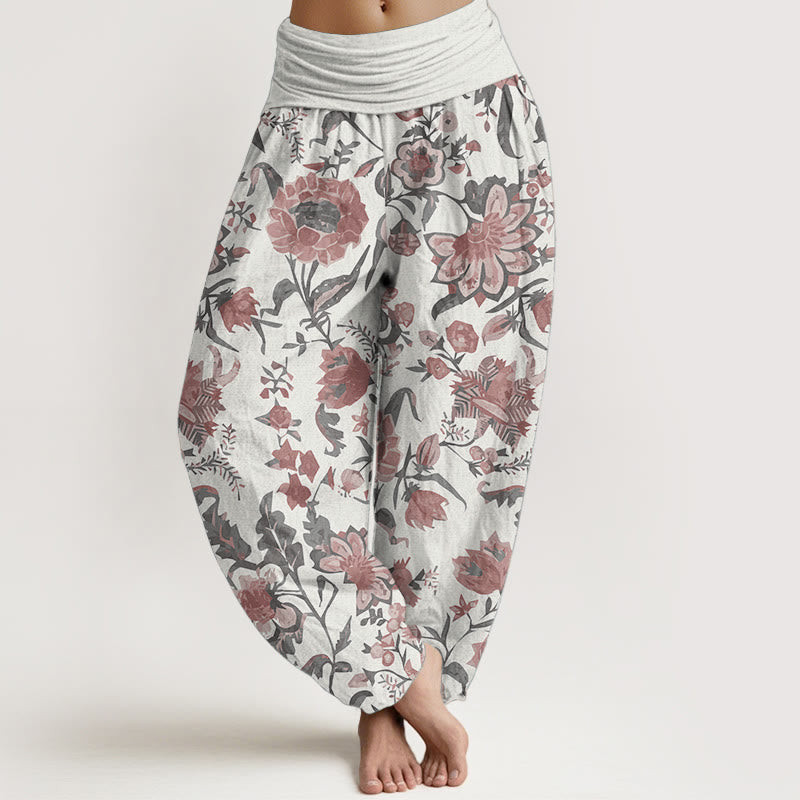 Pure Cotton Sunflower Pattern Women's Elastic Waist Harem Pants