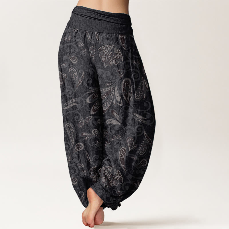 Pure Cotton Casual Flower Petals Design Women's Elastic Waist Harem Pants
