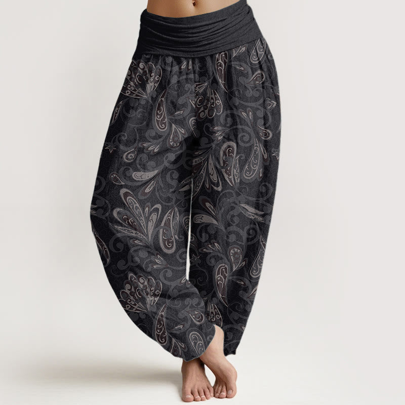 Pure Cotton Casual Flower Petals Design Women's Elastic Waist Harem Pants