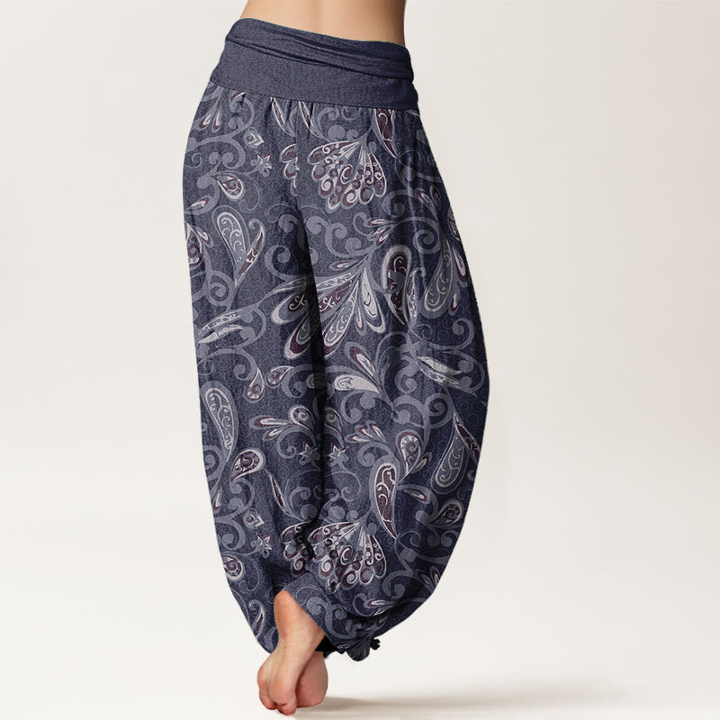 Pure Cotton Casual Flower Petals Design Women's Elastic Waist Harem Pants