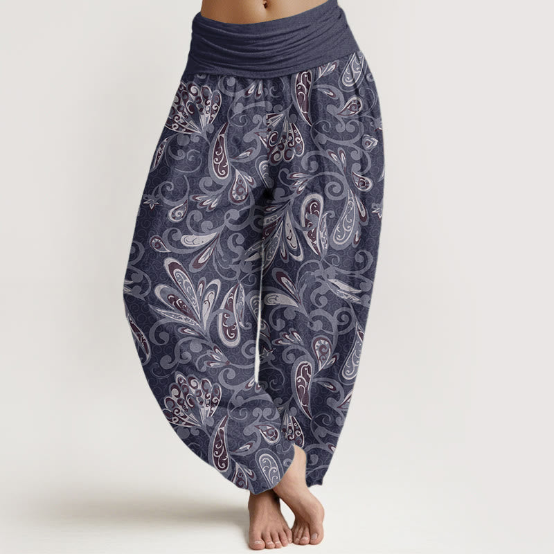 Pure Cotton Casual Flower Petals Design Women's Elastic Waist Harem Pants