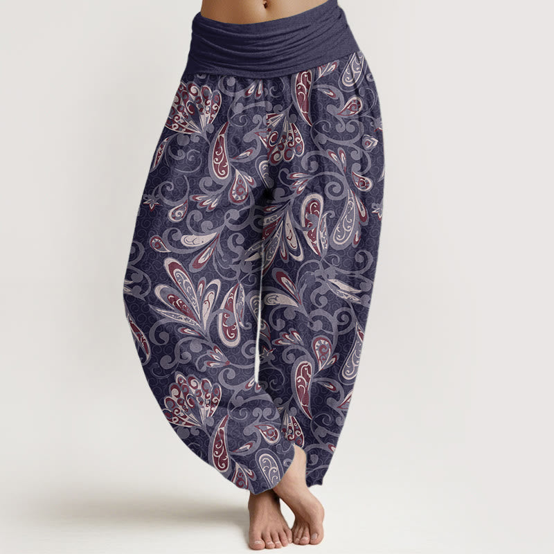 Pure Cotton Casual Flower Petals Design Women's Elastic Waist Harem Pants
