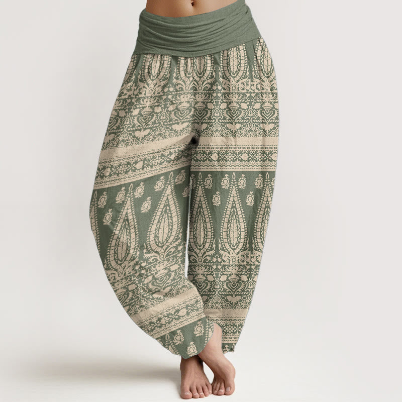 Pure Cotton Casual Feather Stripes Design Women's Elastic Waist Harem Pants