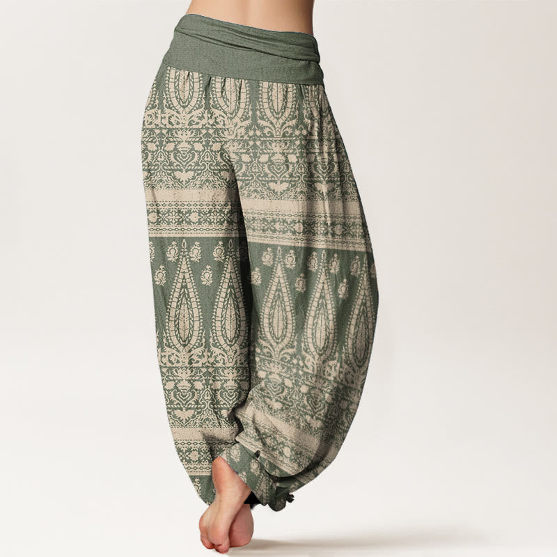 Pure Cotton Casual Feather Stripes Design Women's Elastic Waist Harem Pants
