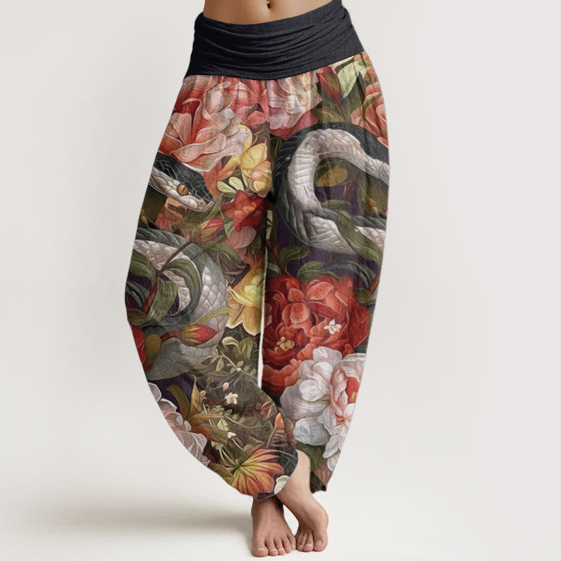 Breathable Cotton Snake Peony Print Mindful Movement Harem Pants