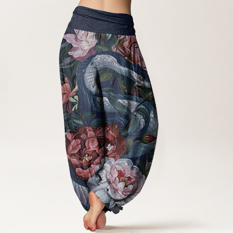 Breathable Cotton Snake Peony Print Mindful Movement Harem Pants