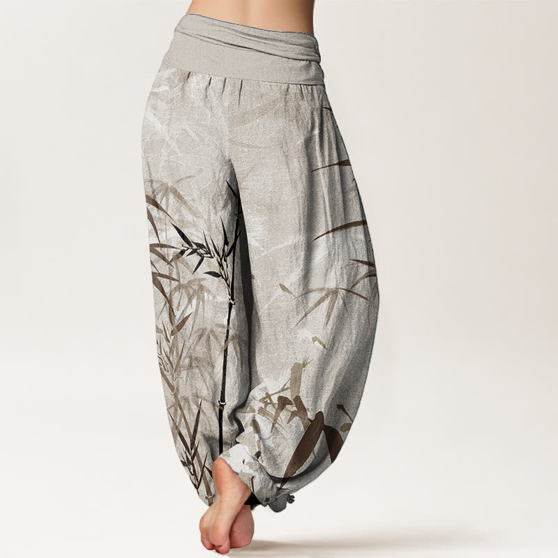 Tactile Cotton Bamboo Print Flowing Meditation Harem Pants