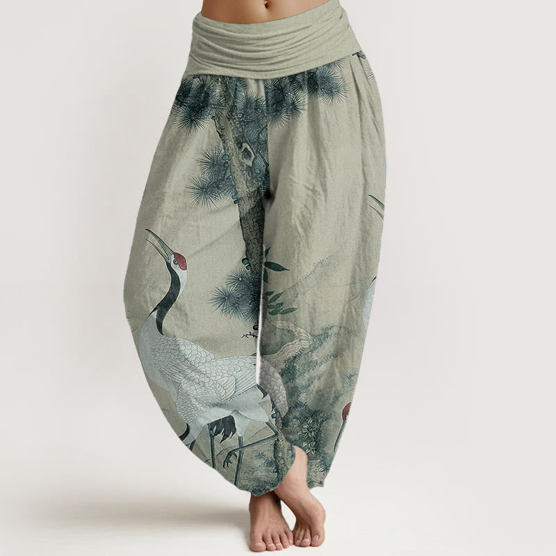 Pure Cotton Crane and Mountain Print Meditation Harem Pants