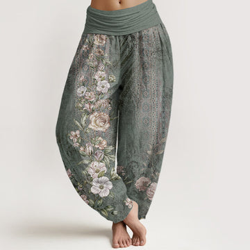 Pure Cotton Ethnic Floral Ethnic Totem Pattern Women's Elastic Waist Harem Pants