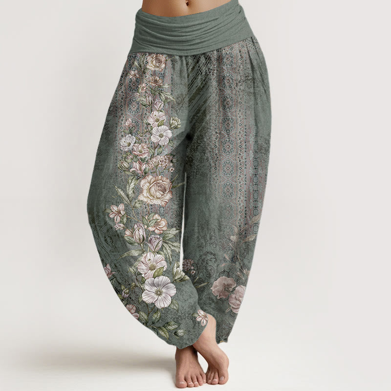 Pure Cotton Ethnic Floral Ethnic Totem Pattern Women's Elastic Waist Harem Pants