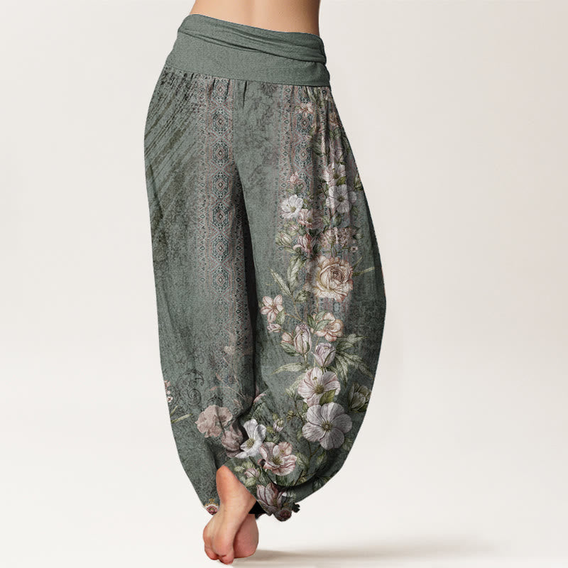 Pure Cotton Ethnic Floral Ethnic Totem Pattern Women's Elastic Waist Harem Pants