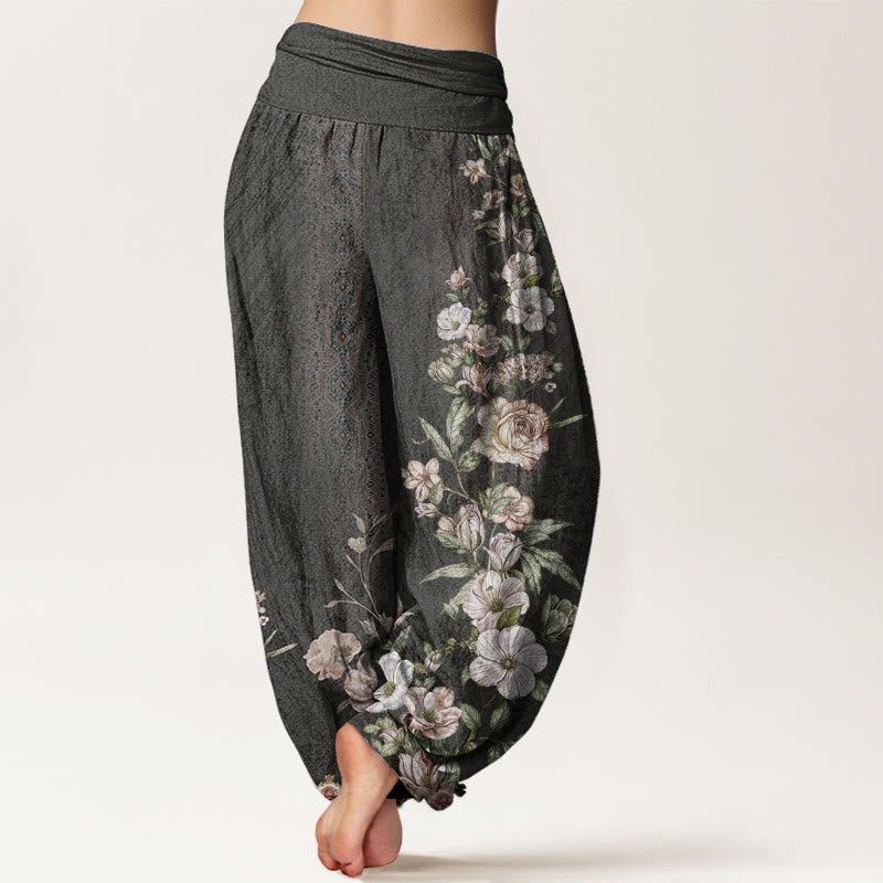 Pure Cotton Ethnic Floral Ethnic Totem Pattern Women's Elastic Waist Harem Pants