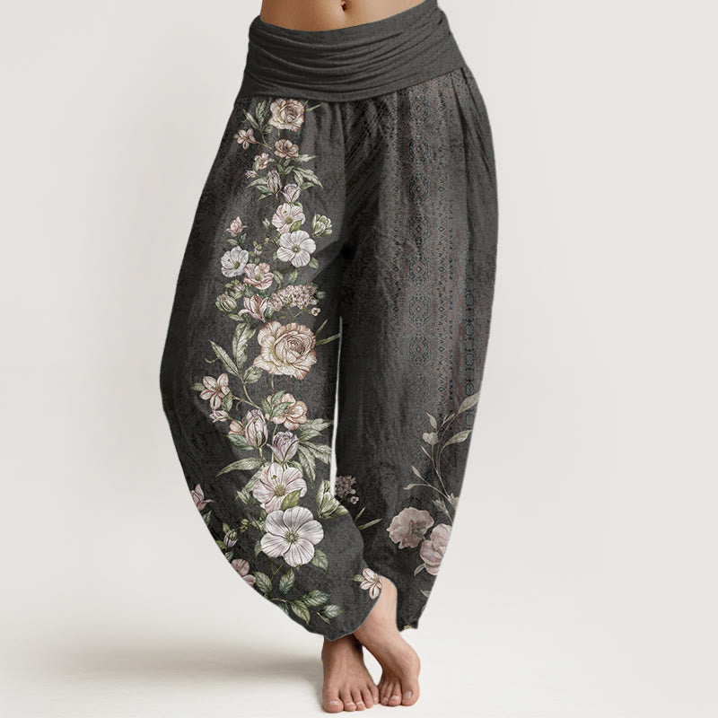Pure Cotton Ethnic Floral Ethnic Totem Pattern Women's Elastic Waist Harem Pants