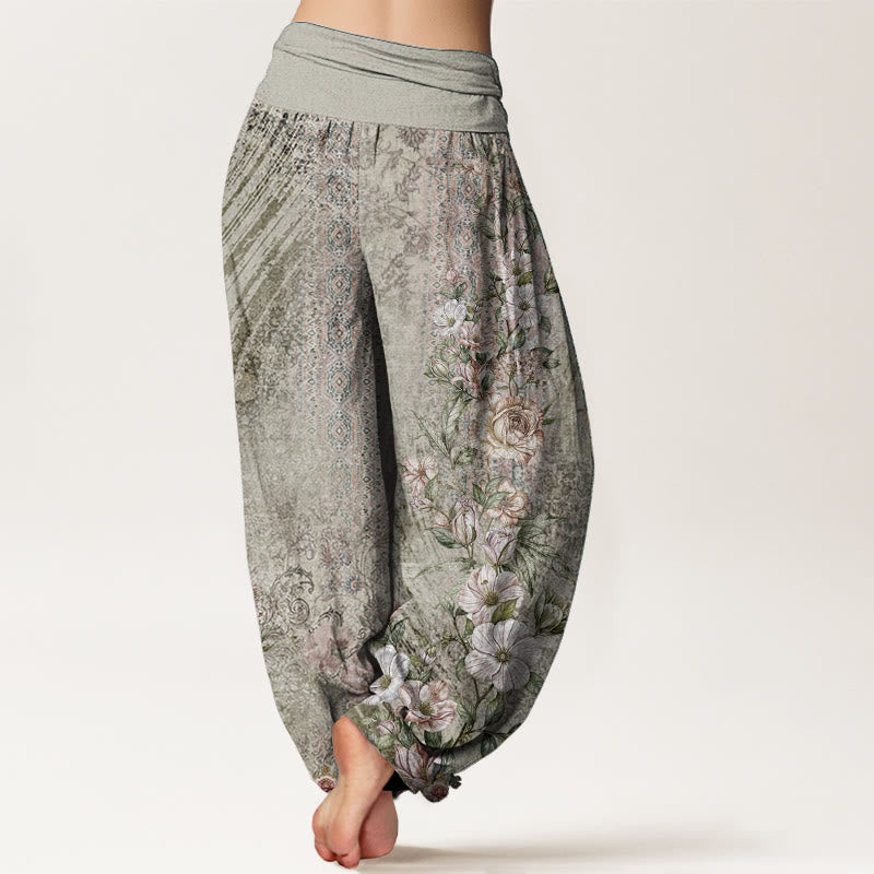 Pure Cotton Ethnic Floral Ethnic Totem Pattern Women's Elastic Waist Harem Pants
