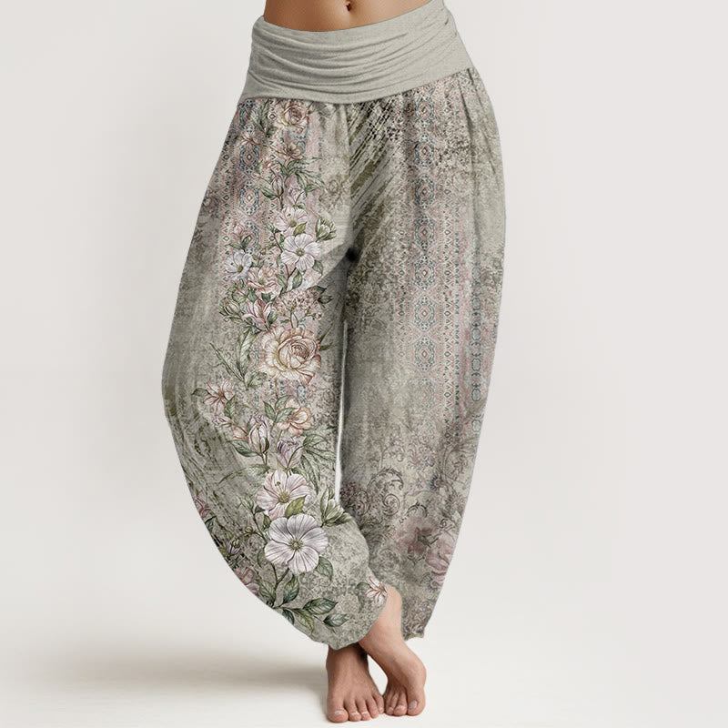 Pure Cotton Ethnic Floral Ethnic Totem Pattern Women's Elastic Waist Harem Pants