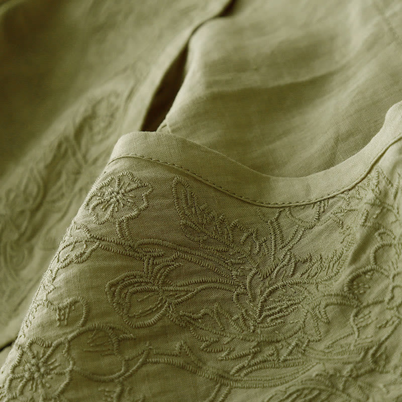 Cotton Blend Embroidered Half-Sleeve Meditation Shirt Cardigan