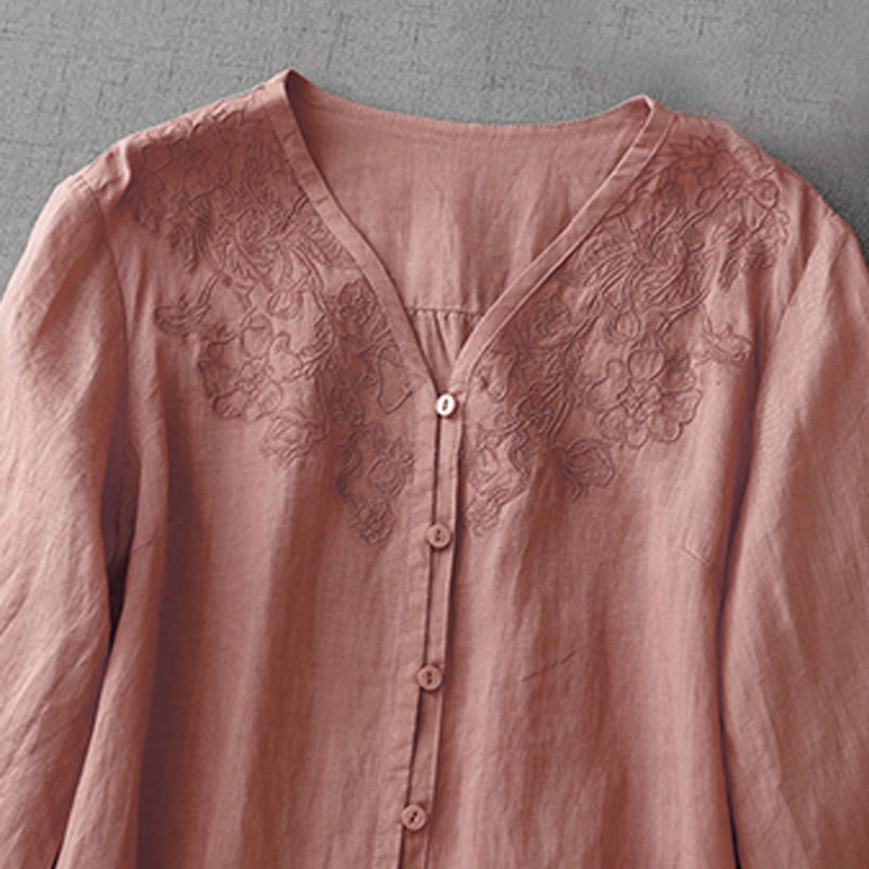 Cotton Blend Embroidered Half-Sleeve Meditation Shirt Cardigan
