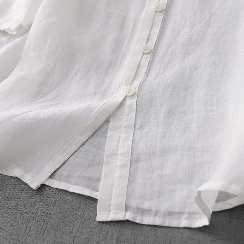 Cotton Blend Embroidered Half-Sleeve Meditation Shirt Cardigan