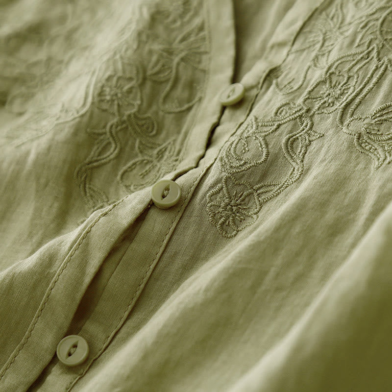 Cotton Blend Embroidered Half-Sleeve Meditation Shirt Cardigan