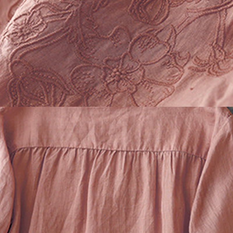 Cotton Blend Embroidered Half-Sleeve Meditation Shirt Cardigan