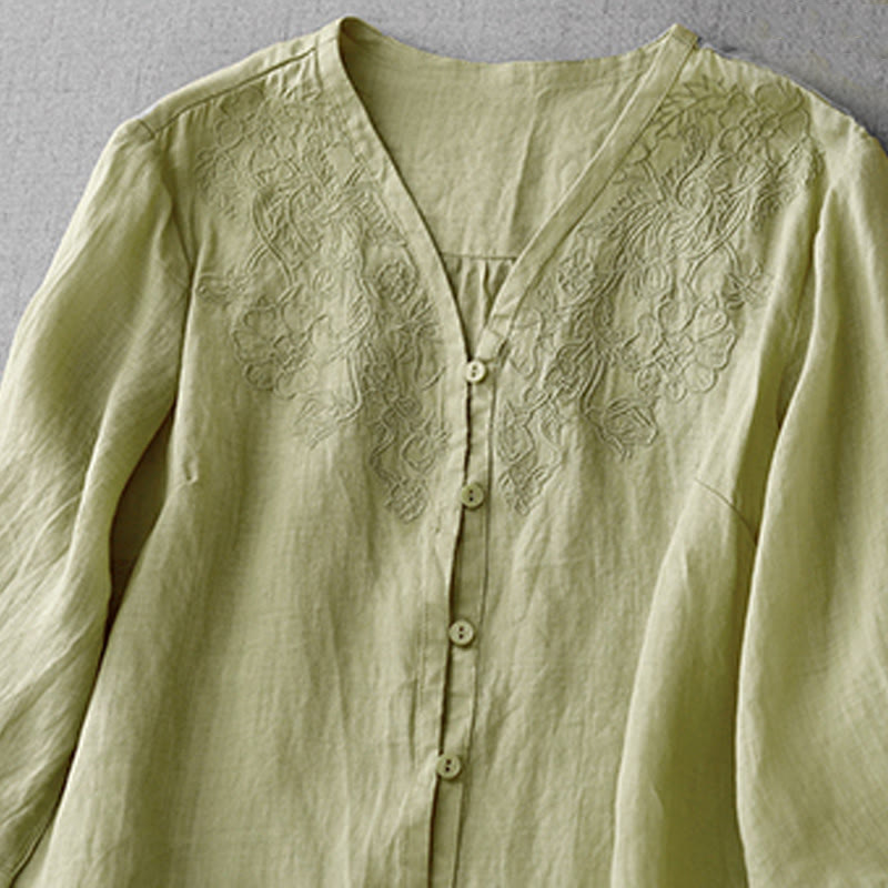 Cotton Blend Embroidered Half-Sleeve Meditation Shirt Cardigan