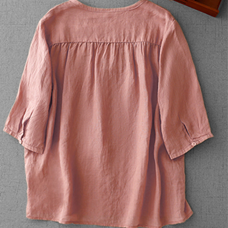 Cotton Blend Embroidered Half-Sleeve Meditation Shirt Cardigan