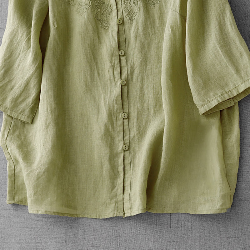 Cotton Blend Embroidered Half-Sleeve Meditation Shirt Cardigan