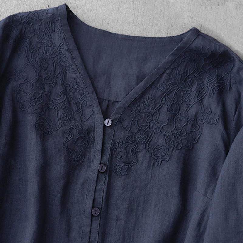 Cotton Blend Embroidered Half-Sleeve Meditation Shirt Cardigan