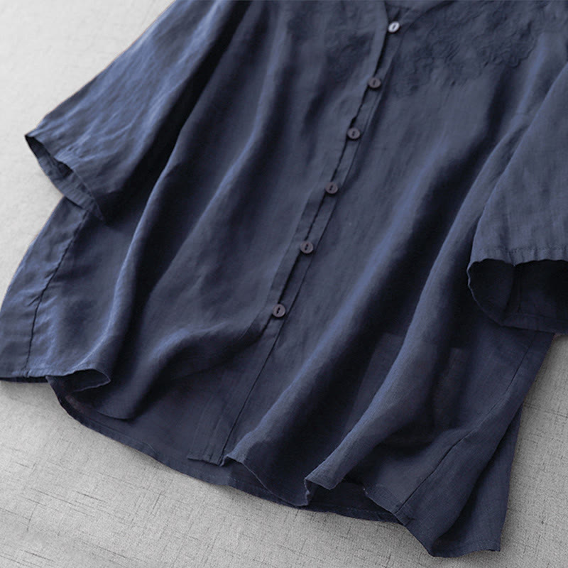 Cotton Blend Embroidered Half-Sleeve Meditation Shirt Cardigan