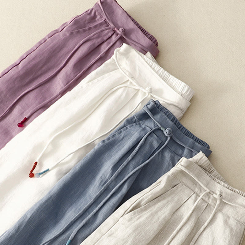 Tactile Cotton Linen Cropped Wide-Leg Meditation Pants