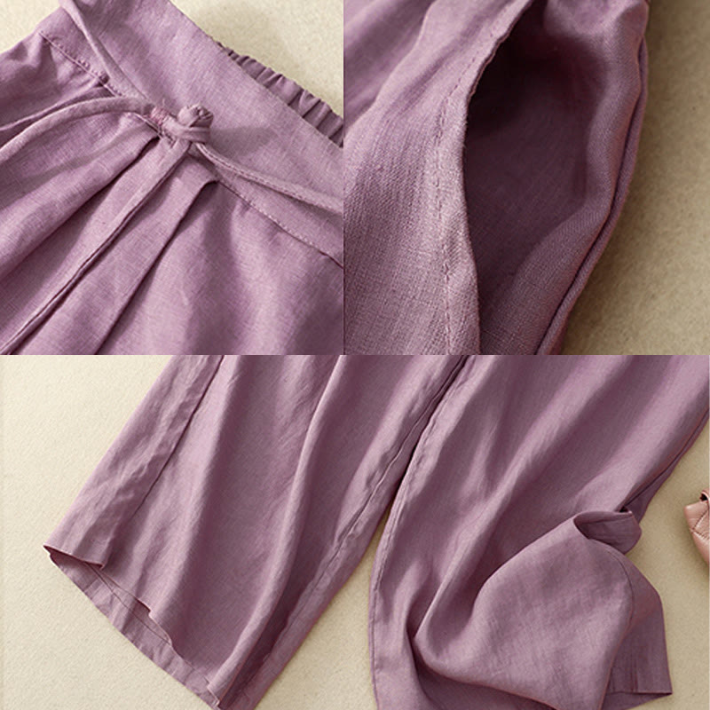 Tactile Cotton Linen Cropped Wide-Leg Meditation Pants